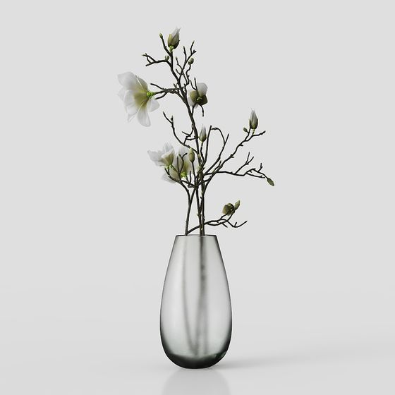 Glass Vase with Magnolia Flower 3D model