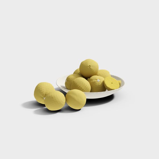 Modern Minimalist Lemon Fruit Plate 3D Model in Yellow