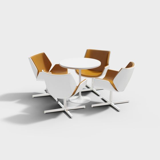 Round Table with Four Chairs 3D model