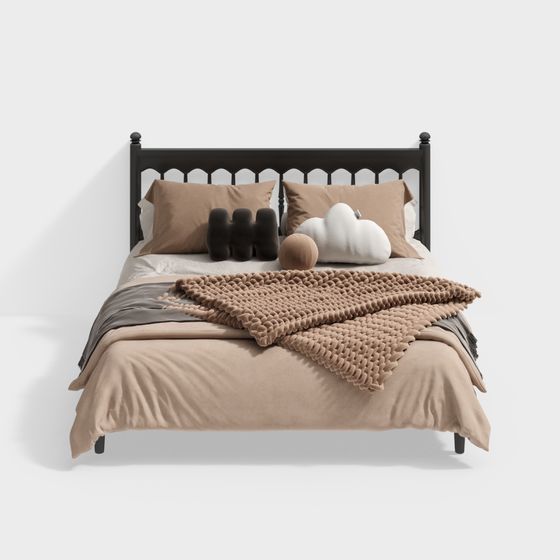 Retro Bed 3D Model in Modern Wood Color