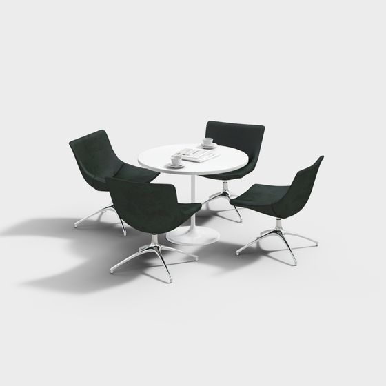 Modern Round Table and Four Chairs 3D model