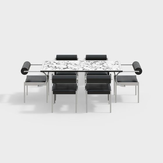 Elegant Minimalist Dining Table and Chair 3D model