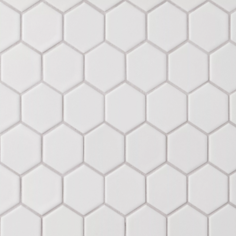 Satin White Matte 2 in. Hexagon Porcelain Mosaic