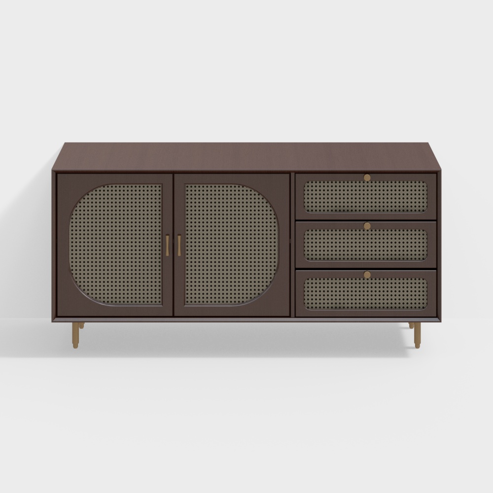 Antique Wabi-Sabi bamboo woven sideboard