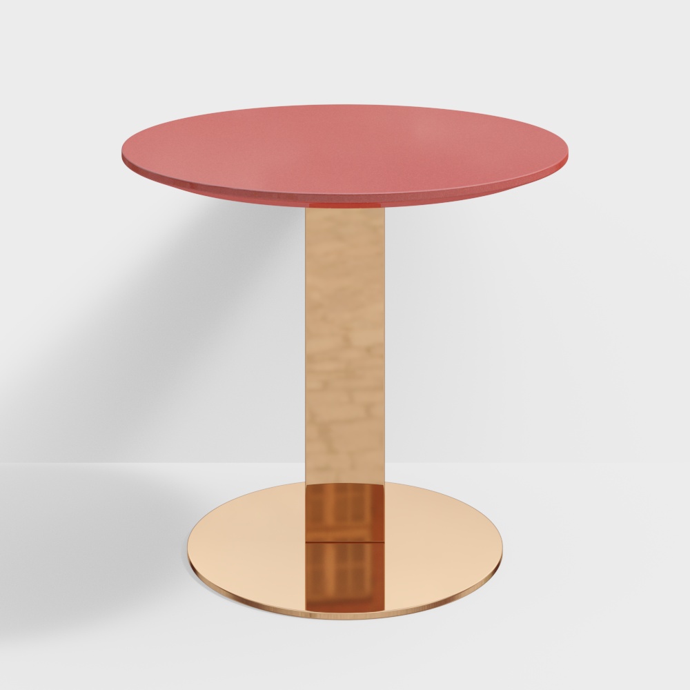 Stylish Low-Poly Round Table – Coral & Gold Design