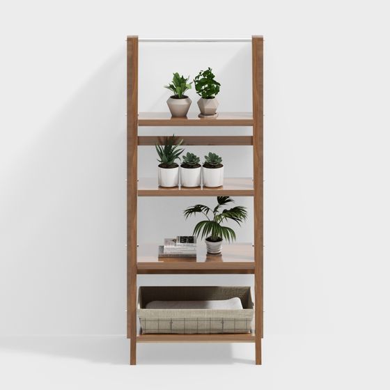 Modern Nordic Shelf 3D Model in Wood Color
