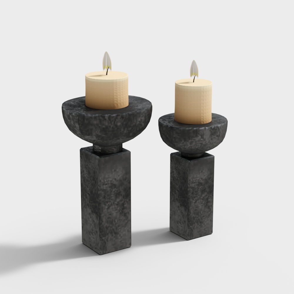 Elegant Low-Poly Candlestick 3D Model – Black Marble Base