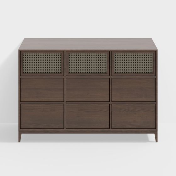 Modern Solid Wood Woven Buffet in Brown