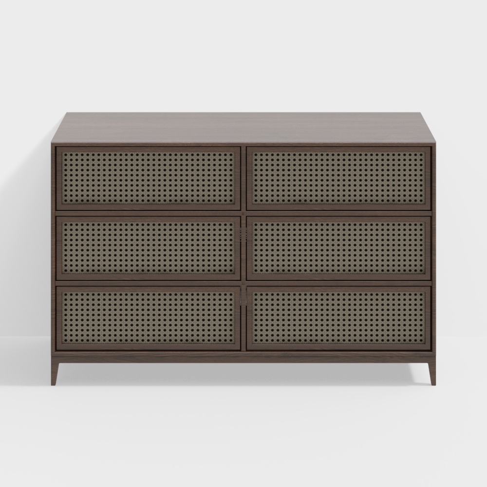 Mid-Century Modern Solid Wood Wicker Sideboard