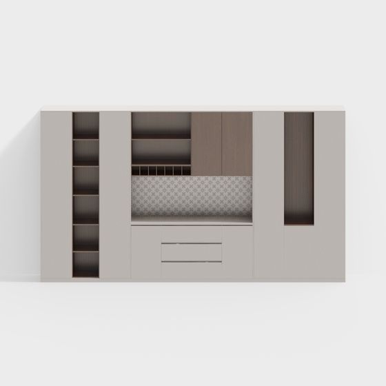 Antique Style Wabi-Sabi Sideboard 3D Model in Brown
