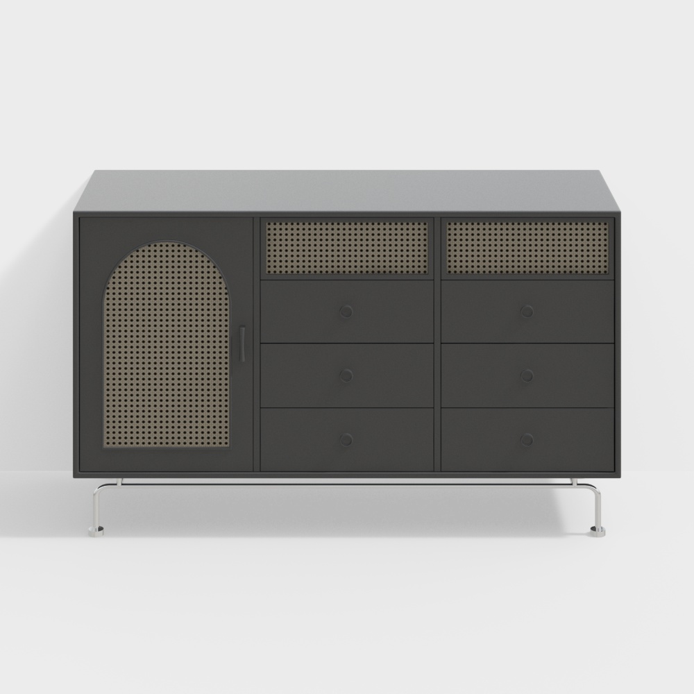 Antique Wabi-Sabi Bamboo Woven Front Door Cabinet