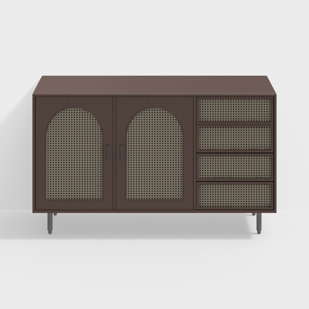 Mid-Century Modern Sideboard 3D Model – Low Poly Wood Design