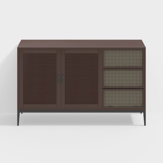 Brown Antique Wabi-Sabi Bamboo Woven Sideboard