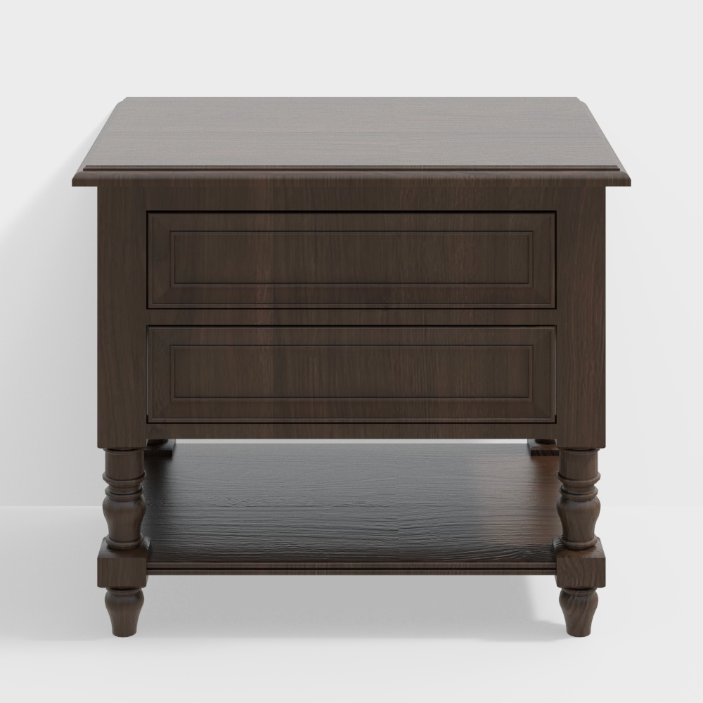 Stylish Wooden Nightstand 3D Model – Dark Wood Texture