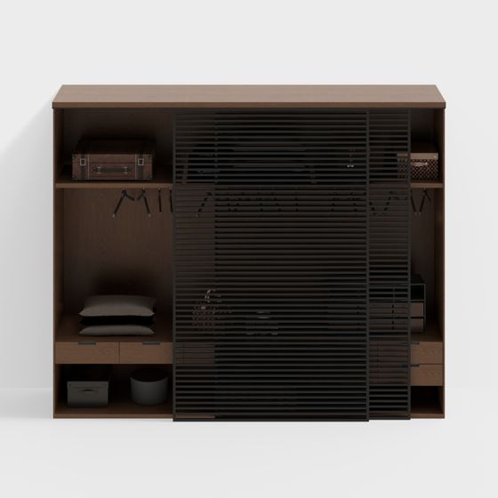 Stylish Brown Wooden Wardrobe 3D model