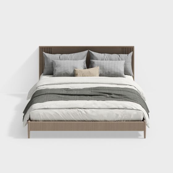 Chinese Bed 3D Model in Wood Color