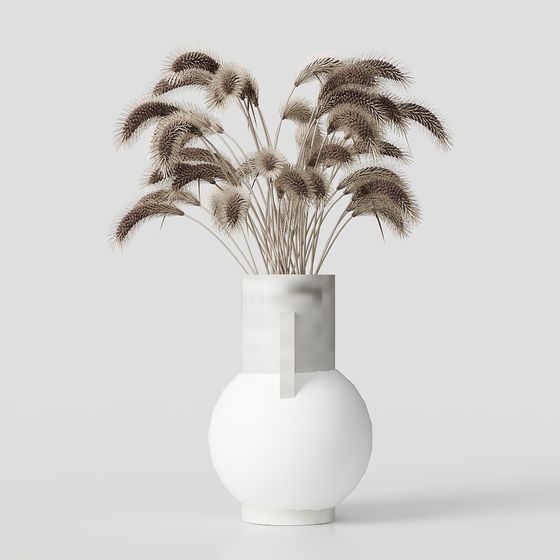 Stylish Modern Vase with Hay Bundle 3D model