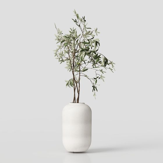 Elegant Olive Branch Vase 3D Model