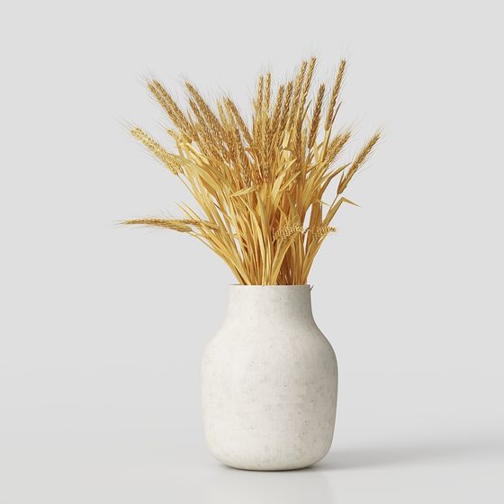 Elegant White Vase with Wheat 3D model