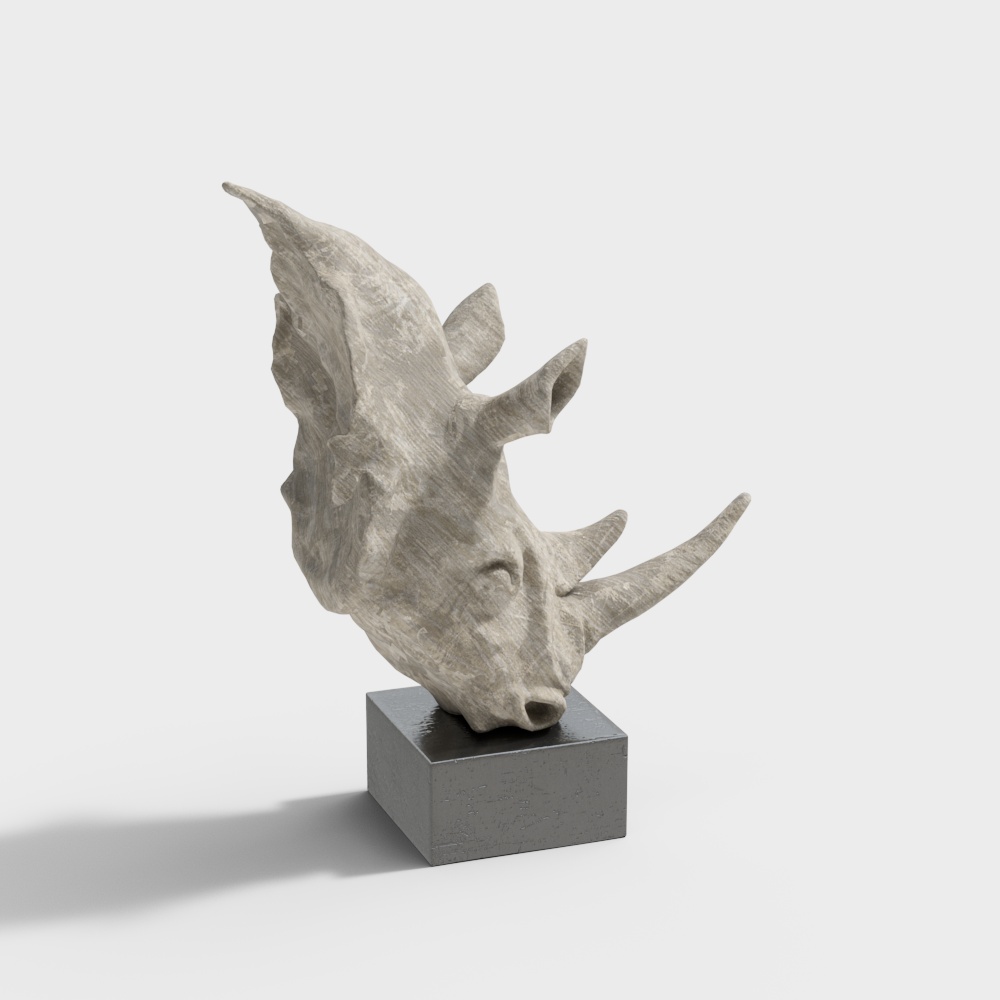 Realistic Low Polygon Rhino Head 3D Model