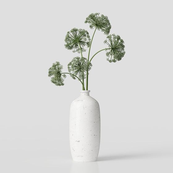 Flower Vase with Umbrella Plant 3D model