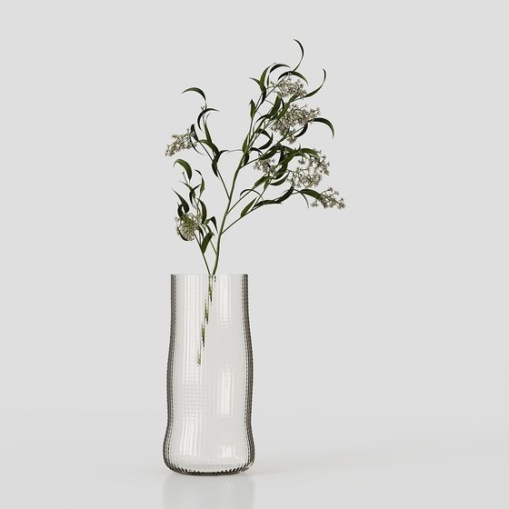 Elegant Glass Vase with Wildflowers 3D model