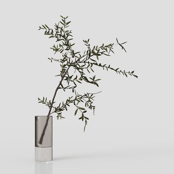 Olive Branch and Vase 3D model for Natural Decor