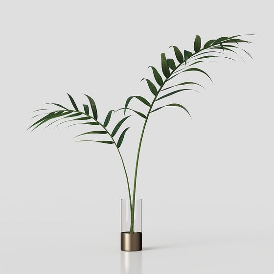Elegant Palm Tree in Glass Vase 3D model