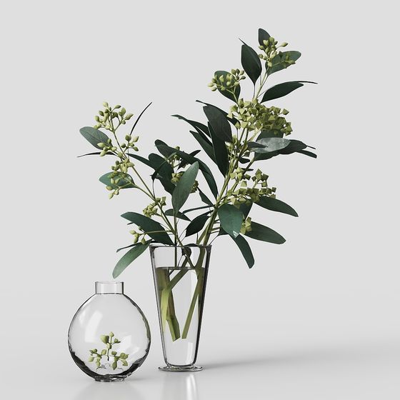 Eucalyptus in Glass Vase 3D model