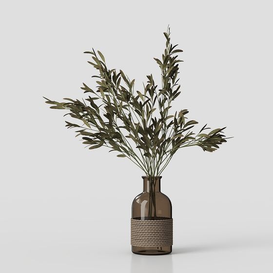 Low-Poly Glass Vase with Olive Branch 3D model