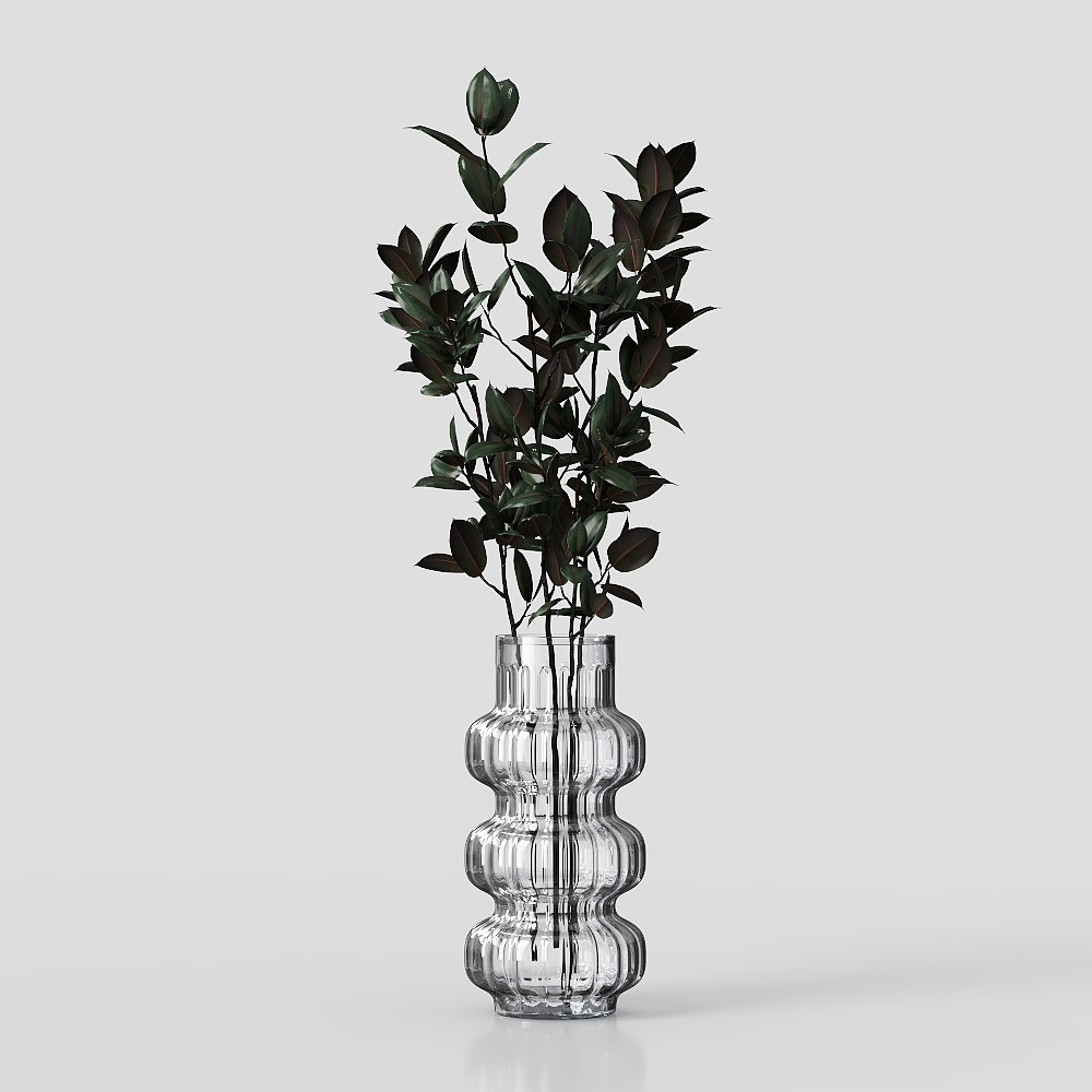 Glass Vase with Rubber Plant 3D model