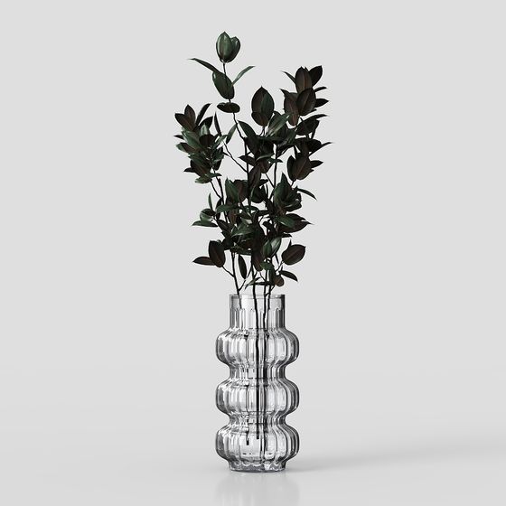 Glass Vase with Rubber Plant 3D model