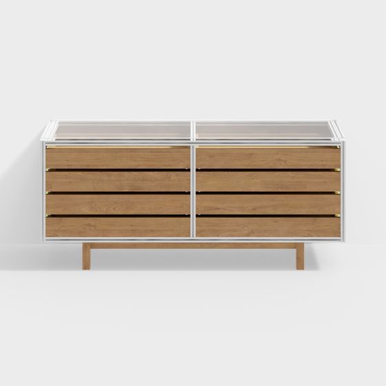 Stylish Wooden Display Cabinet 3D model with Glass Top