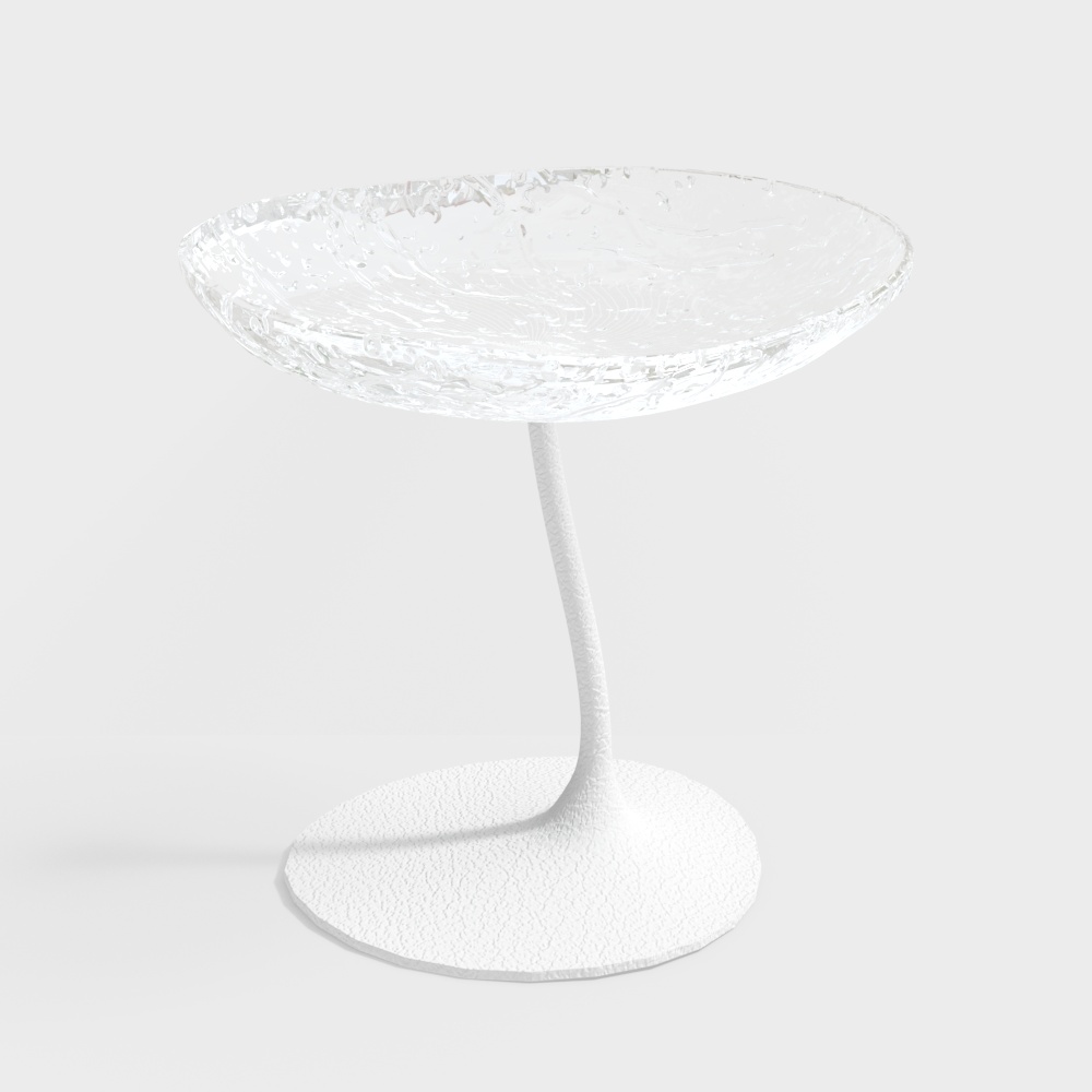 Crystal Round Table 3D Model – Clear Glass & White Base