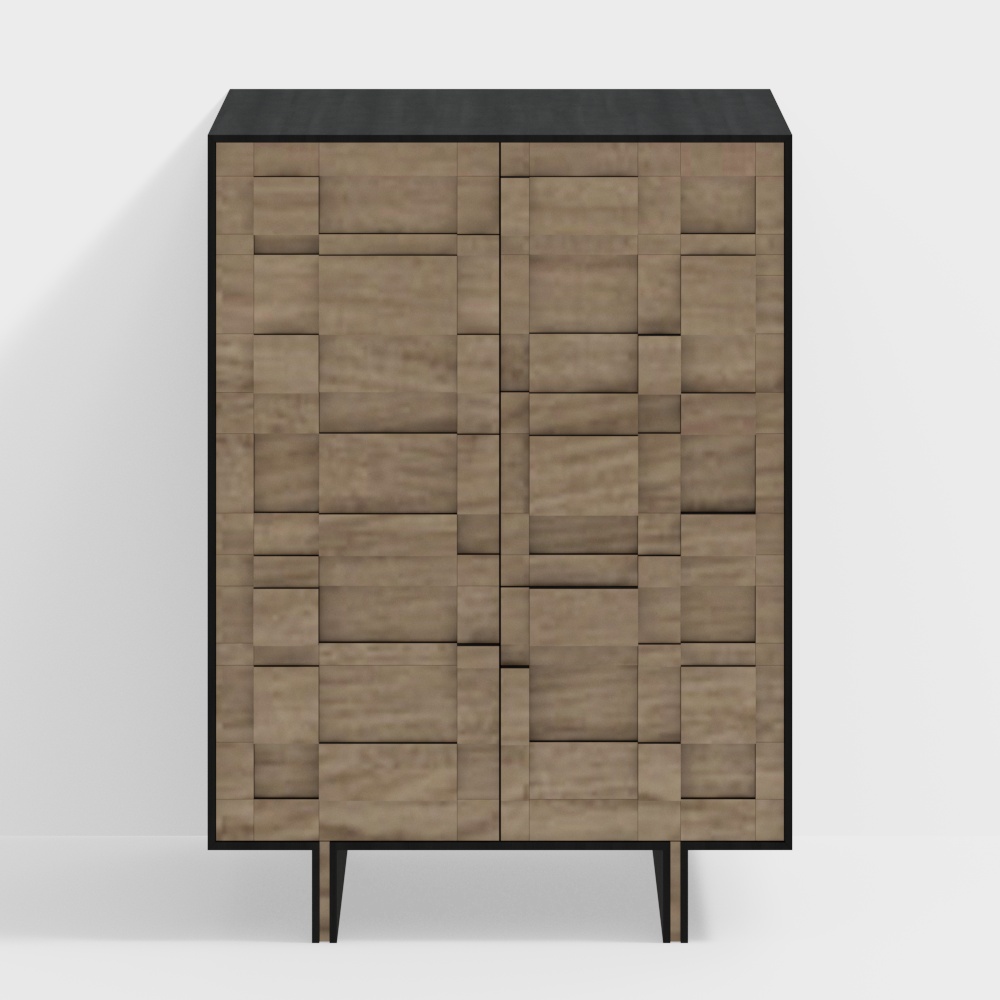 Pixel Art Cabinet 3D Model – Low-Poly Wood & Metal