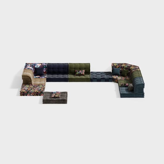 Stylish Low-Polygon Sofa Set 3D Model