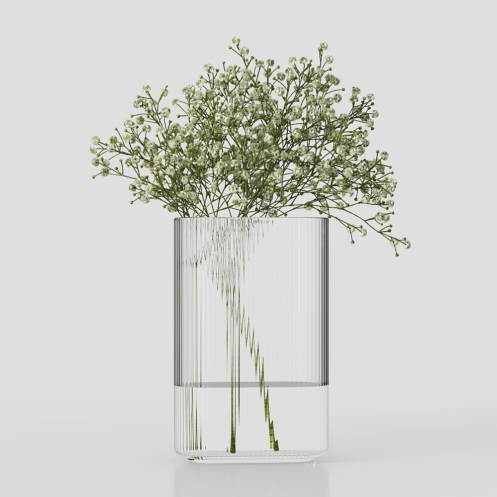Glass Vase with Daisy 3D Model – Transparent Patterned Glass