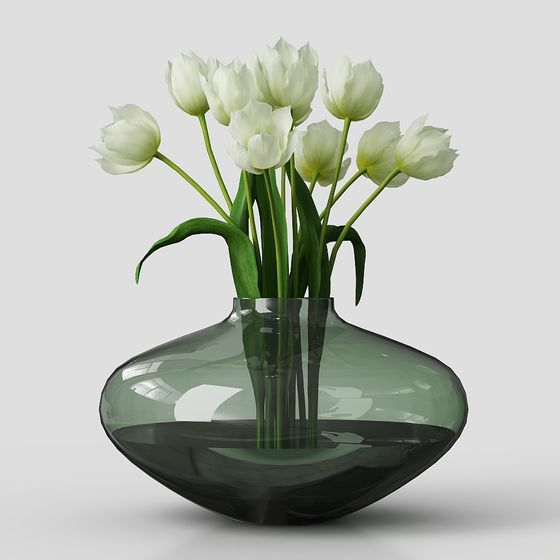 Elegant Glass Vase with Tulips 3D Model
