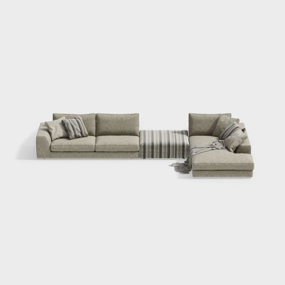 Stylish Low-Polygon Sofa 3D model for Modern Interiors