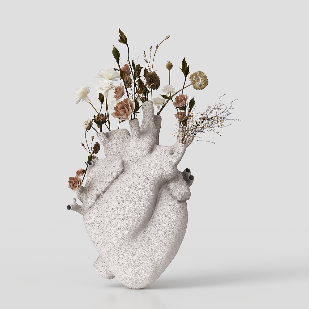 Stylish Heart 3D Model with Flowers 3D model