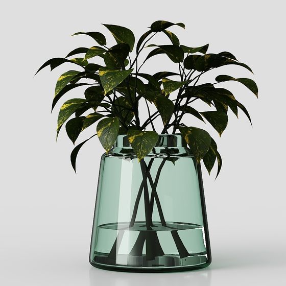 Low-Poly Glass Vase with Plants 3D model