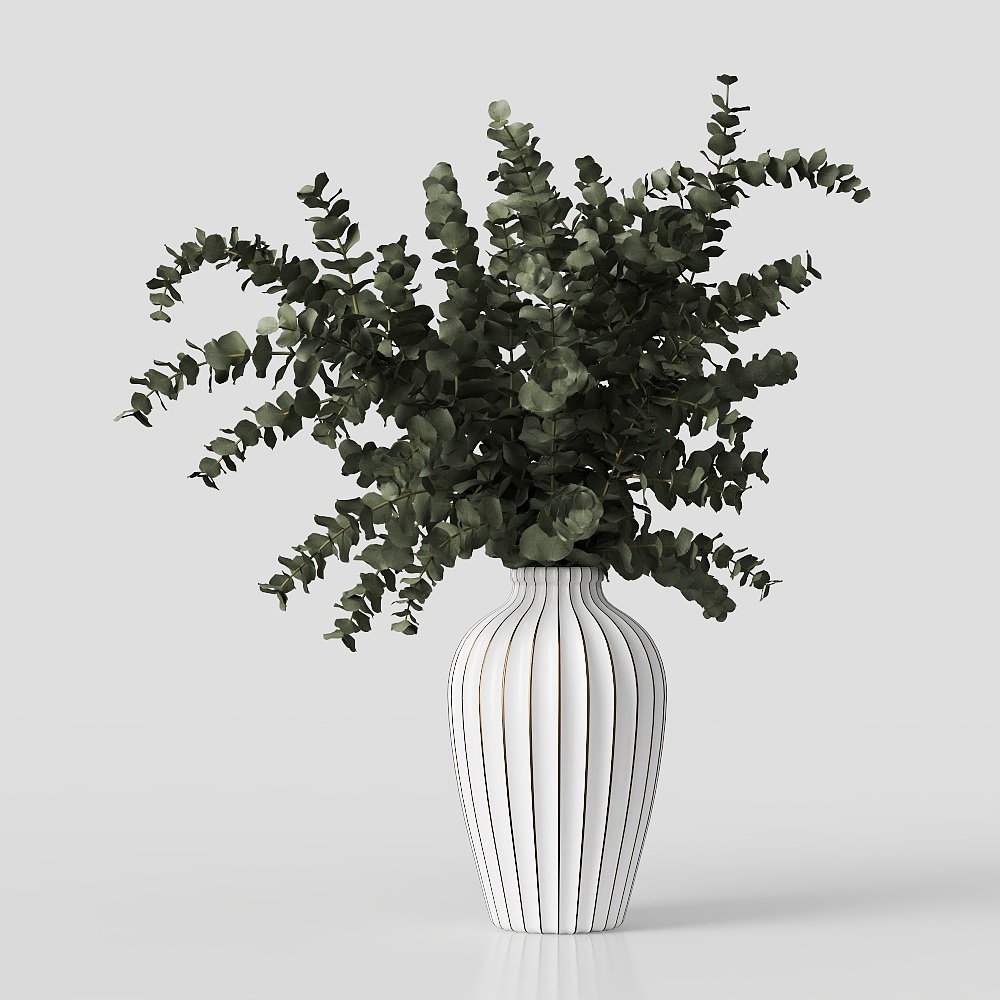 Elegant Eucalyptus Leaves and Vase 3D model