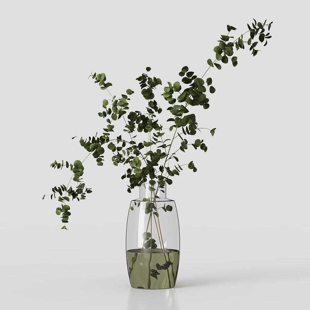 Elegant Eucalyptus Branch and Vase 3D model
