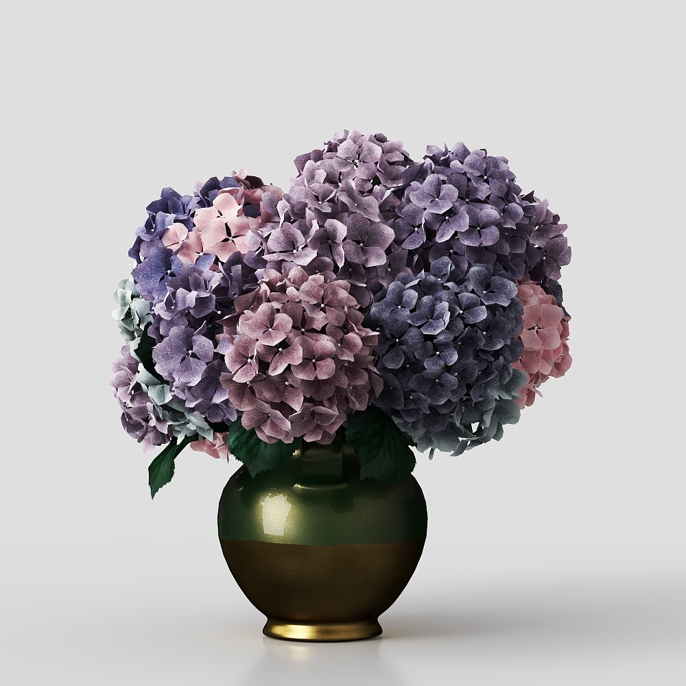Elegant Vase with Hydrangea Bouquet 3D Model – Classic Floral Design