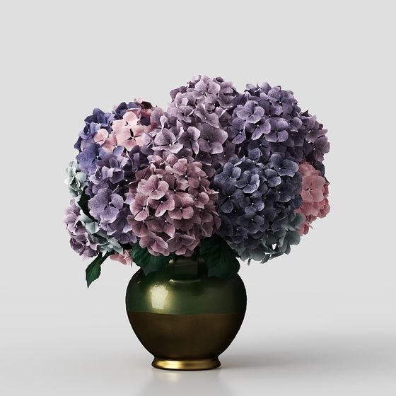 Elegant Vase with Hydrangea Bouquet 3D model