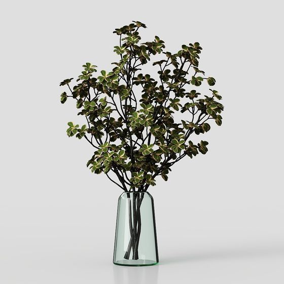 Vibrant Natural Beauty in Glass Vase 3D Model