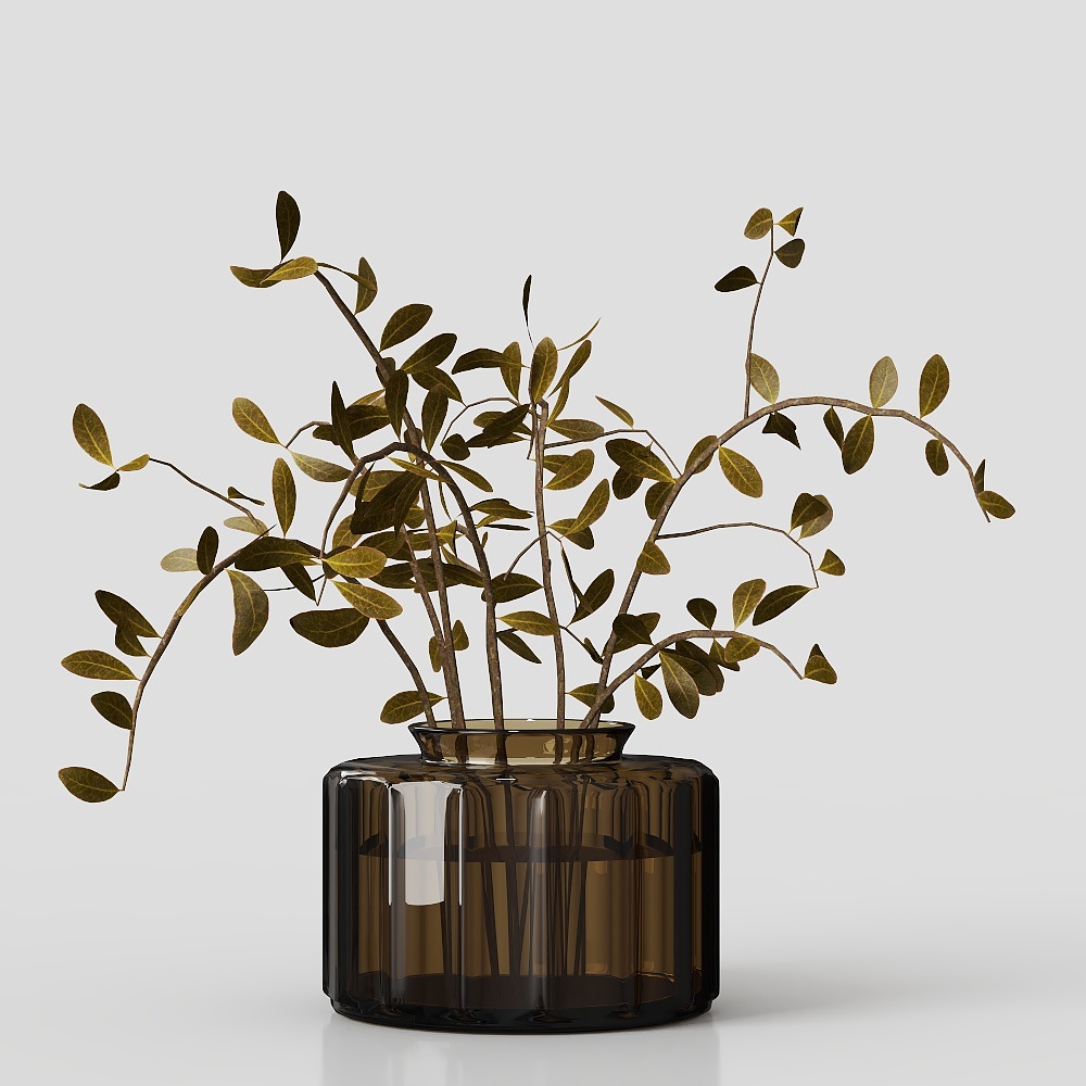 Glass Vase with Olive Branch 3D model