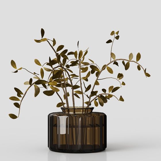 Glass Vase with Olive Branch 3D model