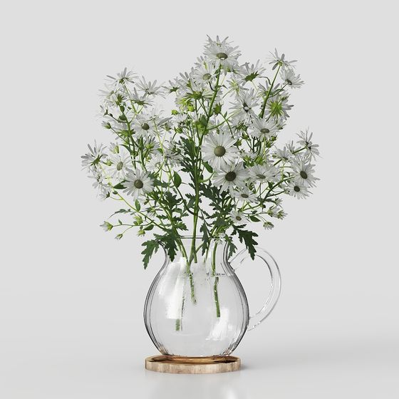 Glass Vase with Daisies Low Polygon 3D model