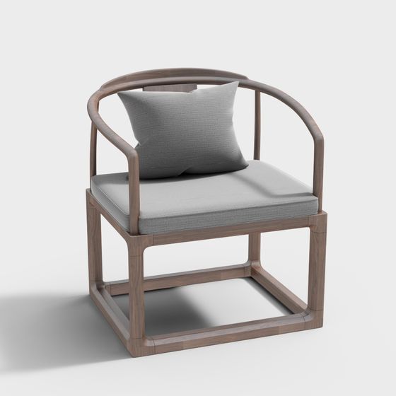 Elegant Round-Back Wooden Chair 3D model